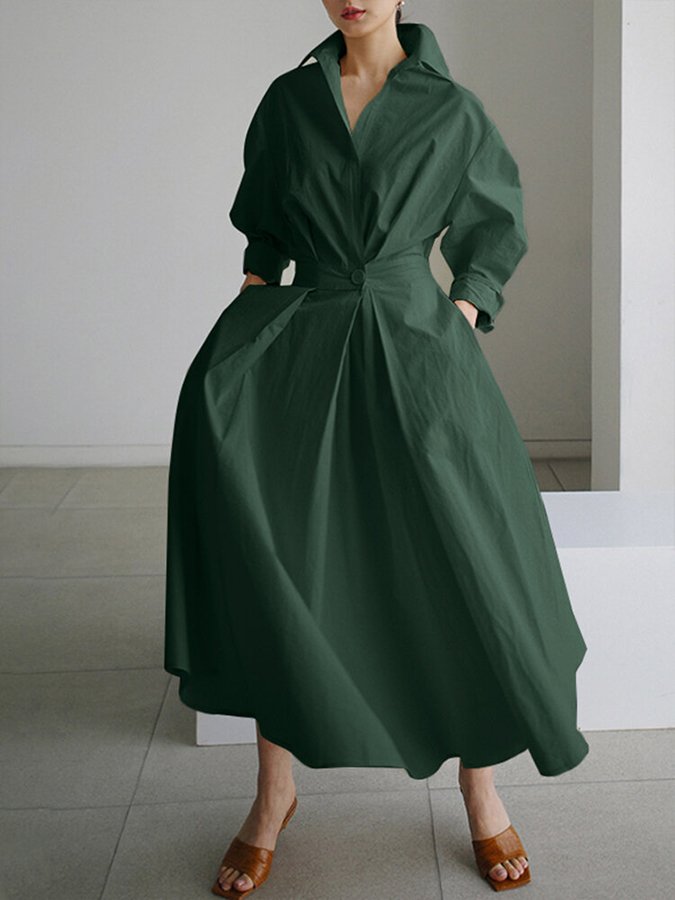 Brynn | Elegant Polo Collar A-Line Maxi Dress