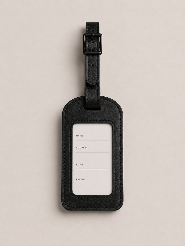 CityPiece Leather Luggage Tag . Black