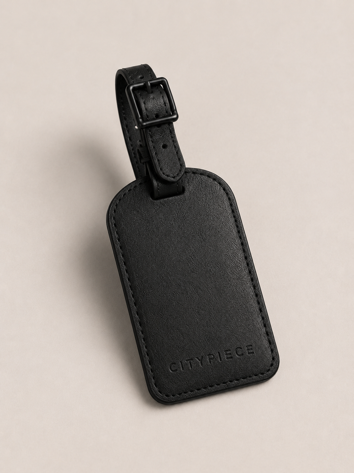 CityPiece Leather Luggage Tag . Black