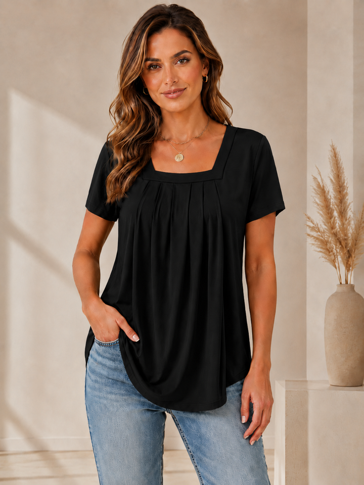 Valina | Pleated Square Neck Top