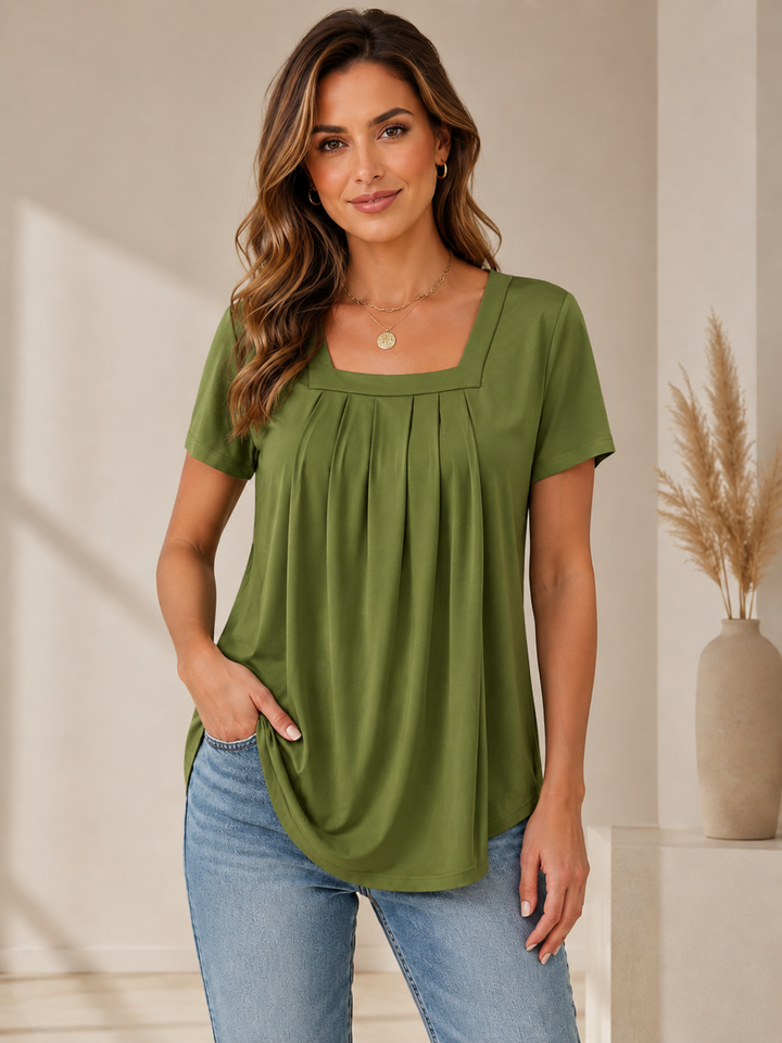 Valina | Pleated Square Neck Top