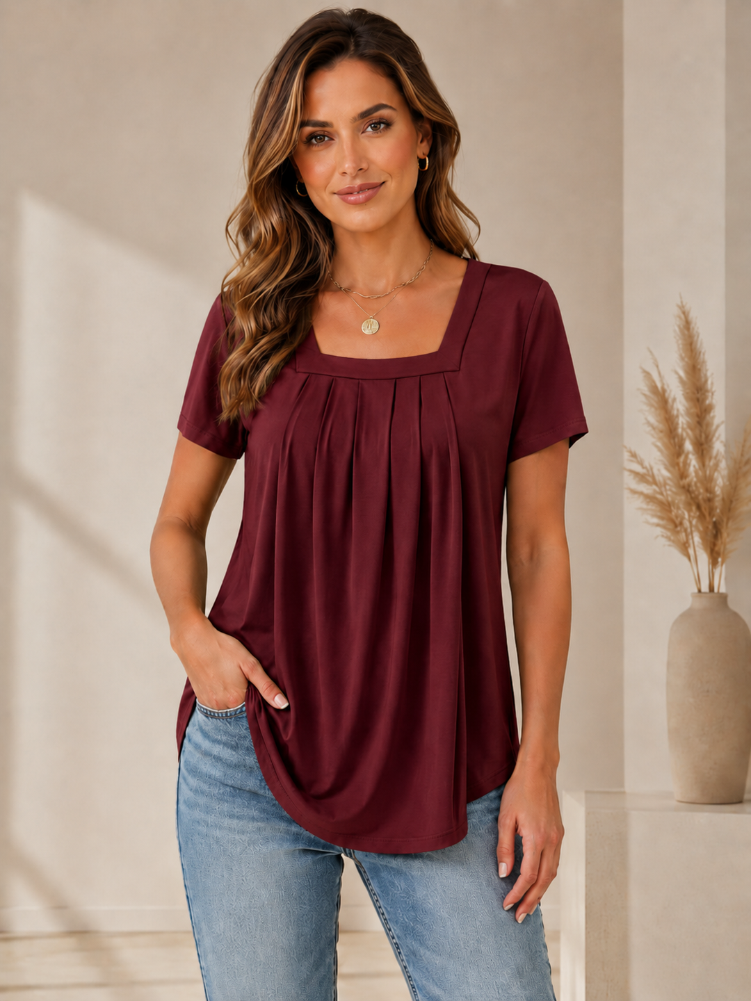 Valina | Pleated Square Neck Top