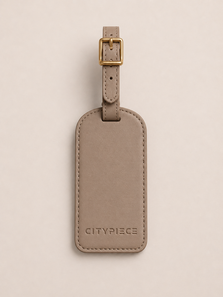 CityPiece Leather Luggage Tag . Taupe