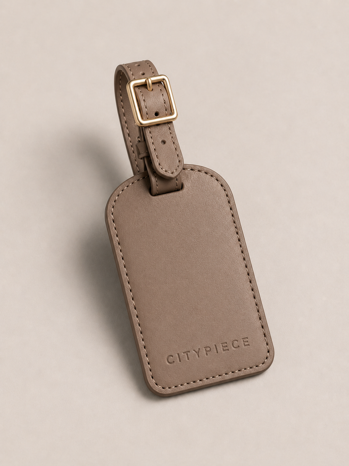 CityPiece Leather Luggage Tag . Taupe