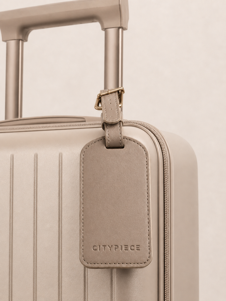 CityPiece Leather Luggage Tag . Taupe
